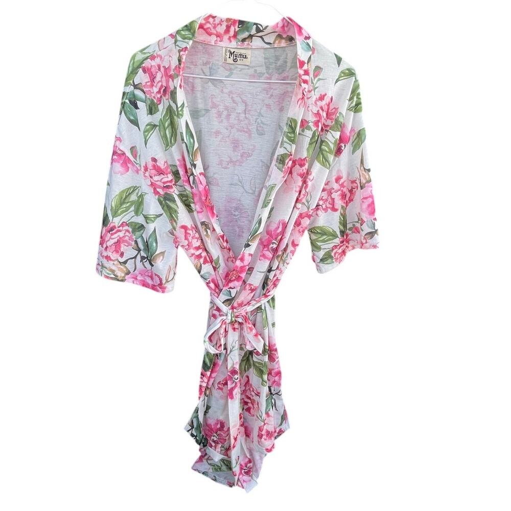 Show Me Your Mumu Floral Wrap Robe Cover Up OS Pink Peony Kimono Boho Lounge